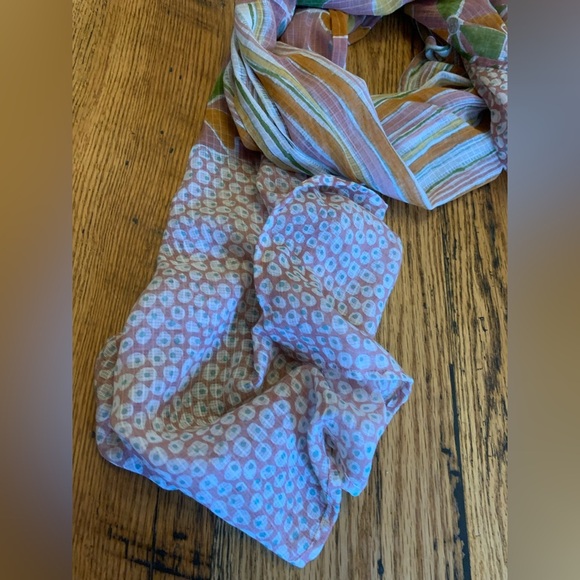 Gudrun Sjoden Cotton Scarf Shawl mixed fabric Striped dots floral 78”x19” - Picture 3 of 8